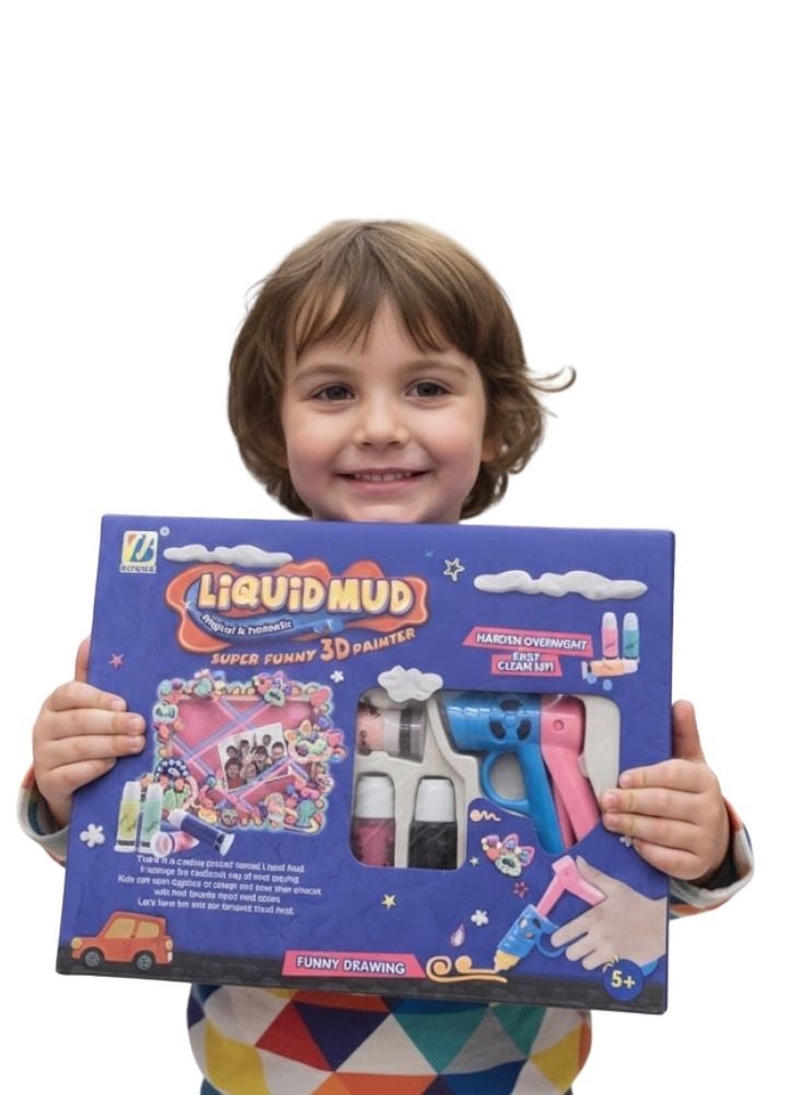 بريميم مسدس طلاء الطين السائل ثلاثي الأبعاد - مجموعة فنية وحرفية للأطفال - مجموعة رسم إبداعية يمكنك صنعها بنفسك مع زجاجات ألوان، لعبة فنية ممتعة وخالية من الفوضى للأعمار من 5 سنوات فما فوق - Image 2